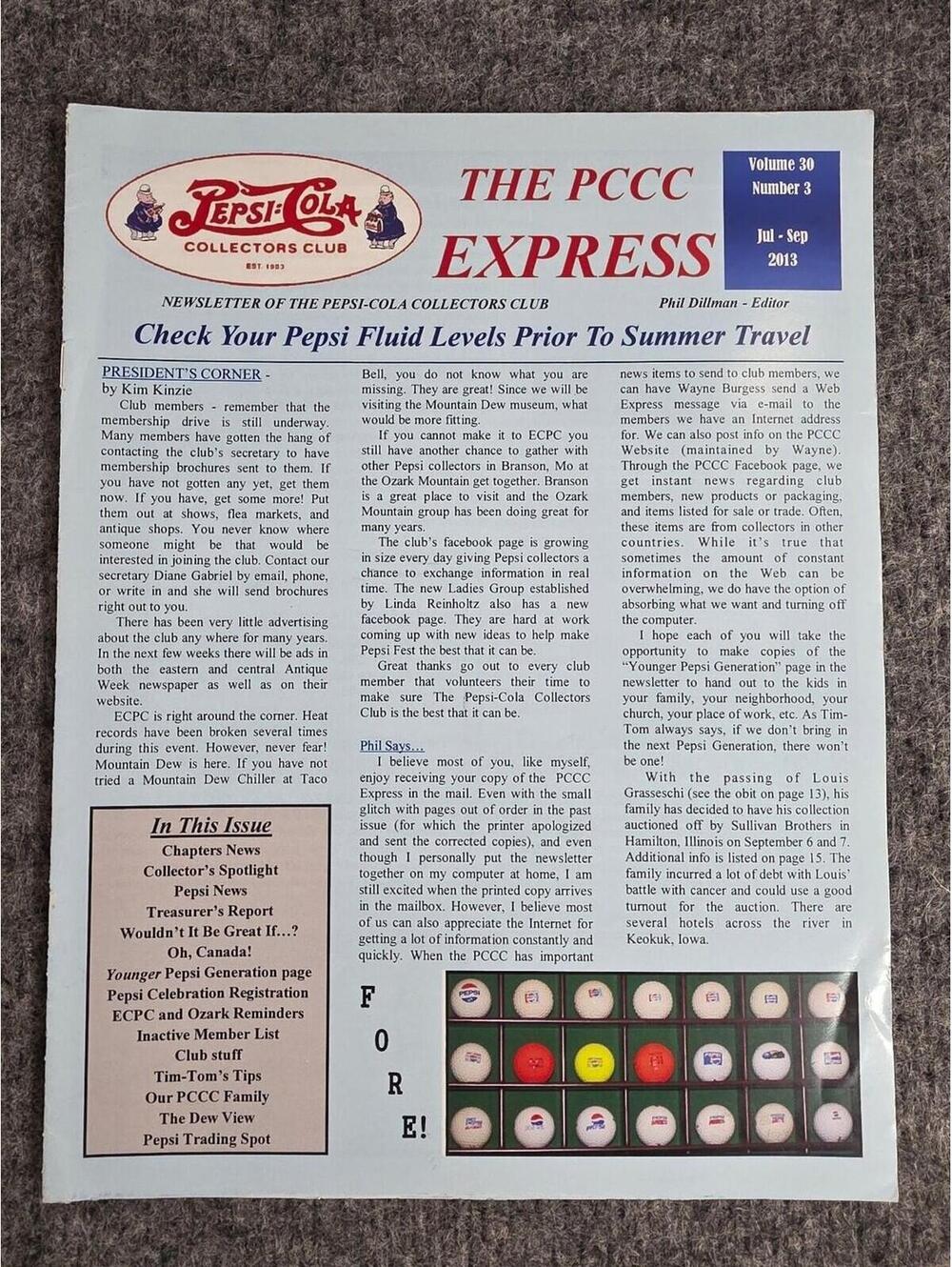 Pepsi-Cola Collectors Club Newsletter PCCC Express 2013 Promo